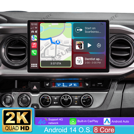 13.1" 2K Touchscreen 4+64GB Car Radio Stereo for Toyota Tacoma 2016-2022 with Apple CarPlay/Android Auto/4G LTE/GPS Navi/Wi-Fi/BT 5.0/DSP/SWC