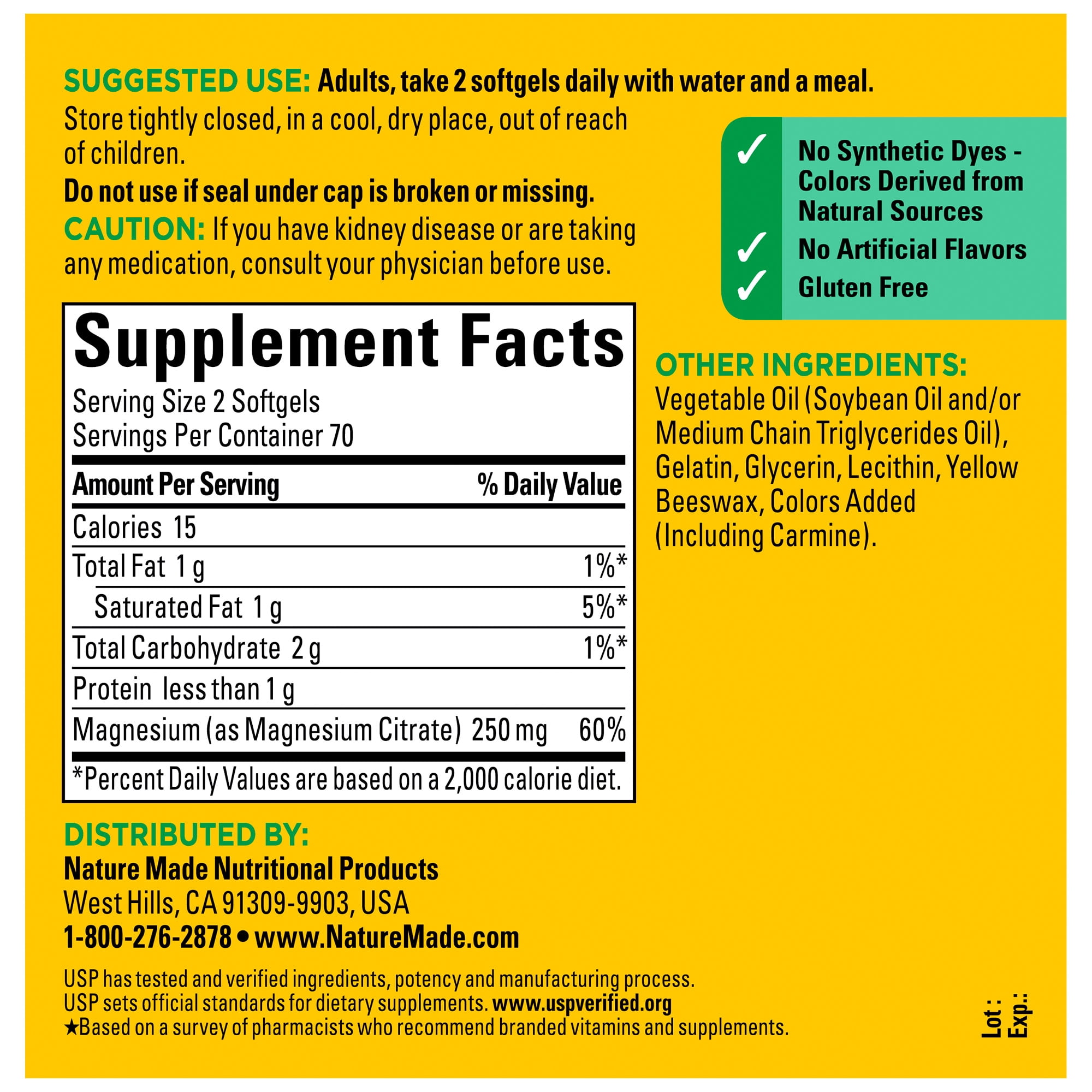 Nature Made Magnesium Citrate 250 mg per Serving Softgels, Magnesium Supplement, 140 Count
