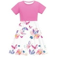 thumbnail image 5 of SGFCWSX Girls Short Sleeve Midi Dress Teens Crewneck Print Summer A-Line Dress for Casual Wear Pink Size 13-14 Years, 5 of 7