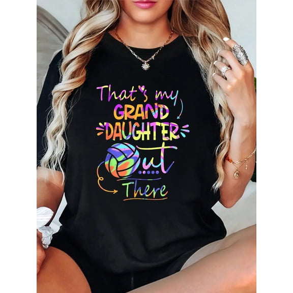 Cotton That's My Granddaughter Out There Volleyball for Grandma T-Shirt Women's Graphic Tee Casual Tops