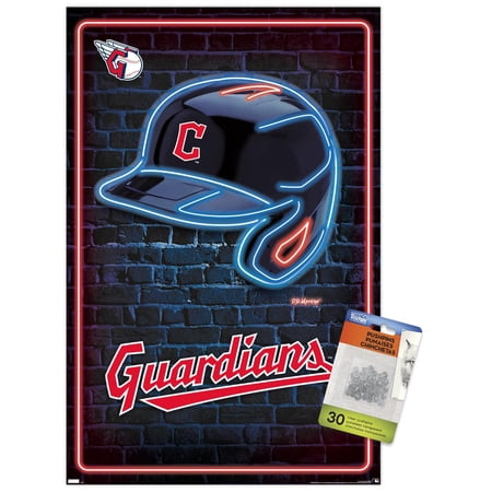 MLB Cleveland Guardians – Neon Helmet 23 Wall Poster with Push Pins 14.725 x 22.375