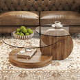 thumbnail image 3 of 3-Tier Round Glass Coffee Table, 42" Modern Tempered Clear Glass Top With Wood Frame, Storage Shelves For Living Room, 3 of 7
