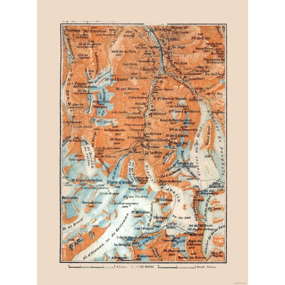 Historic Map - Arolla Switzerland - Baedeker 1921 - Vintage Wall Art