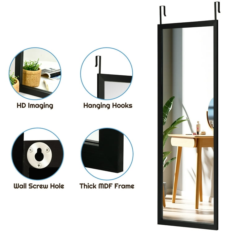 Costway Door Wall Mounted Mirror Full Length Hanging Wood Frame  