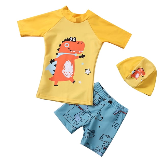 Ensemble de Maillot de Bain pour Tout-Petits Garçons Bébés, Mode, Mignon, Imprimé Dinosaure, Shorts de Bain et Bonnet de Bain