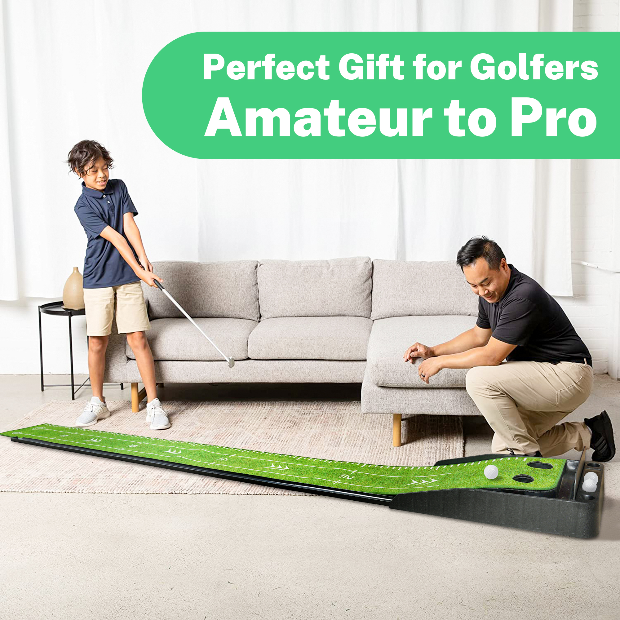 Segmart Putting Green Golf Mat for Indoors, Golf Training Bundles with 3 Bonus Balls, Improve Accuracy and Speed, Auto Ball Return, Indoor/Outdoor Practice Golf Accessories Golf Gift for Men - image 4 of 9