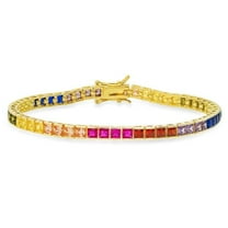 7.25 in. 14K Gold Over Silver Multi Color Princess-Cut Cubic Zirconia Tennis Bracelet