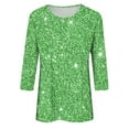 thumbnail image 6 of Eryao Sequin Bling Print Shirts for Women Spring Summer 3/4 Length Sleeve Crewneck Tops Party Solid Glitter T Shirt Blouse 2025,Green,XXL, 6 of 6