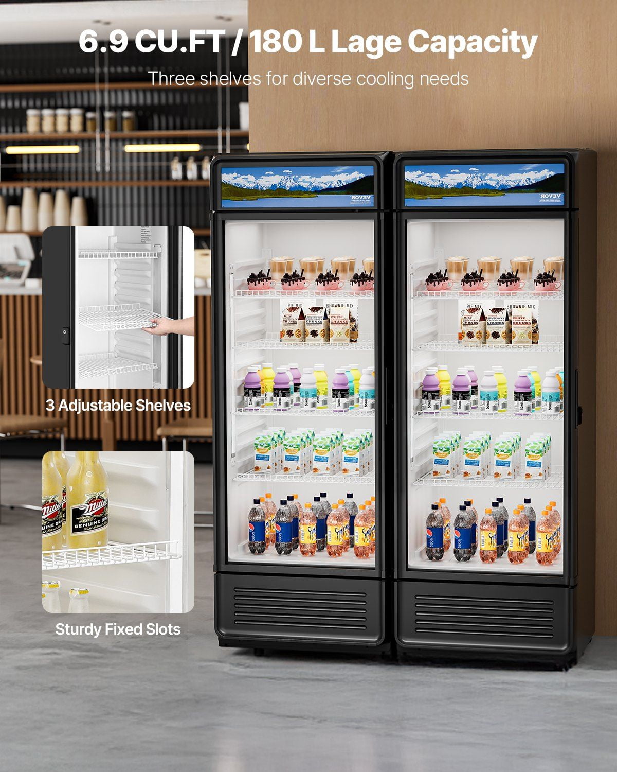Commercial Merchandiser Refrigerator 6.9 CU.FT Glass Door Beverage Cooler with LED Display – Perfect for Stores & Restaurants