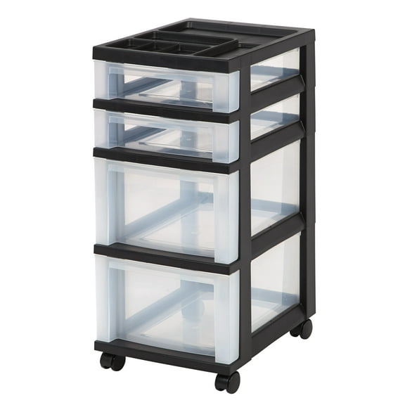 IRIS USA 4-Drawer Storage Cart with Organizer Top, Black