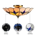 thumbnail image 3 of Litfad Tiffany Style Antique Stained Glass Ceiling Light Fixture Flower Pattern Flush Mount Ceiling Lamp for Bedroom,White,16'', 3 of 7