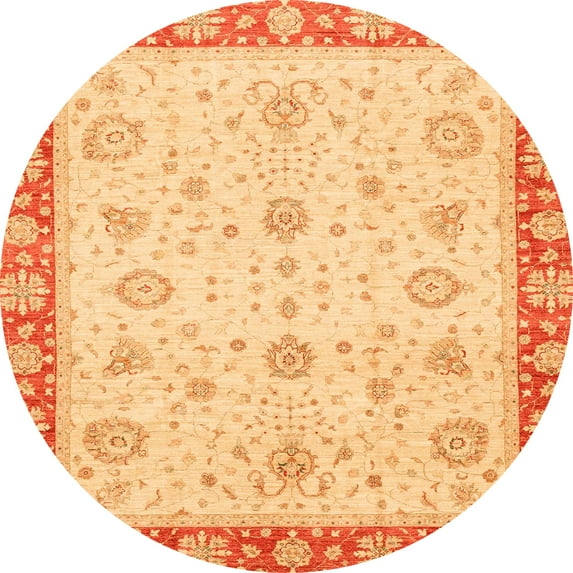 Ahgly Company Machine Washable Indoor Round Abstract Chrome Gold Yellow Area Rugs, 4' Round
