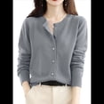 thumbnail image 3 of Suéter de Larga con Cuello Redondo de Color Liso para Mujer, Chaqueta de Punto Combinable para y Otoño Gris XL, 3 of 8