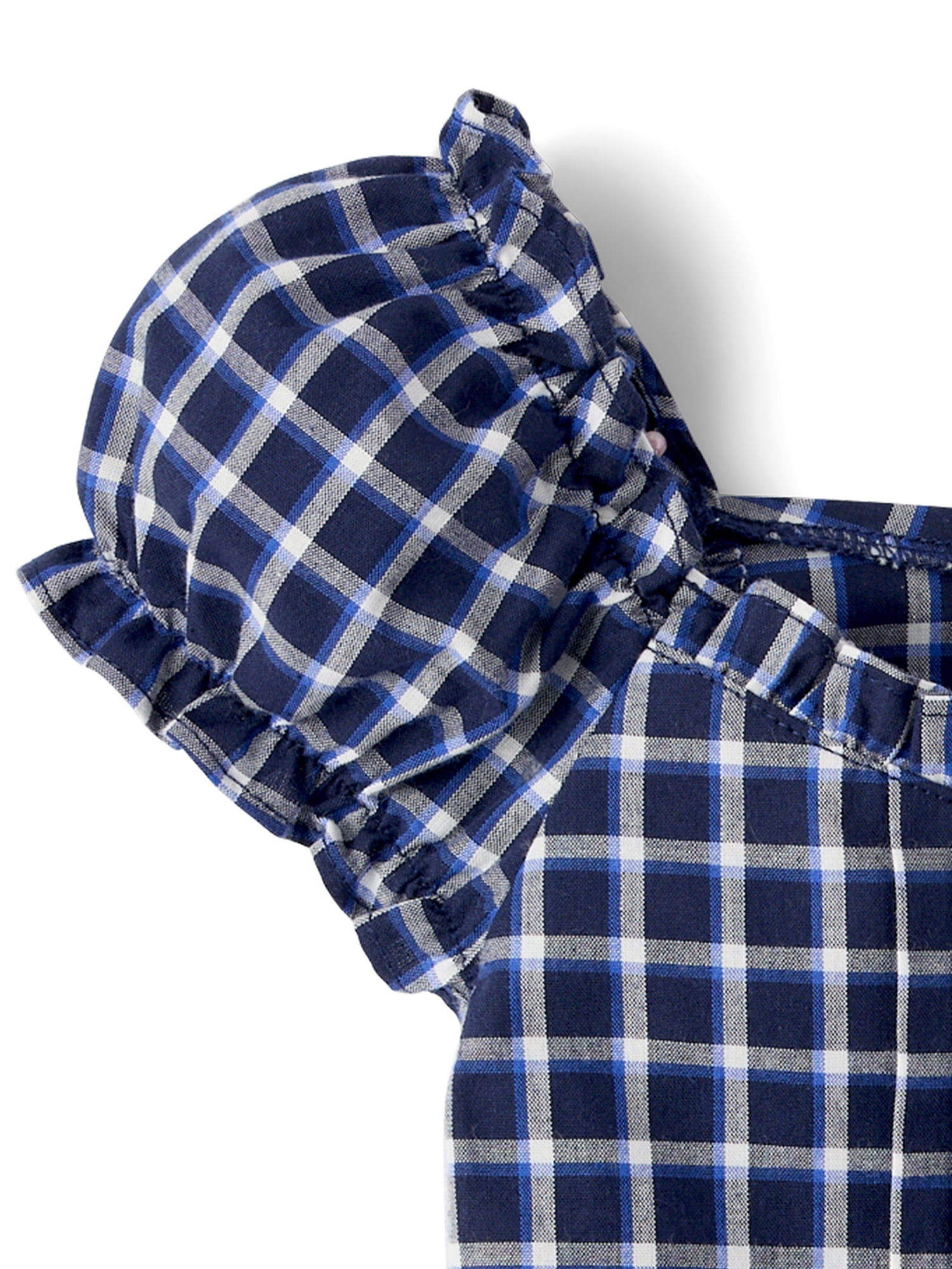 The Children's Place Girls Short Puff Sleeve Plaid Ruffle Poplin Blouse, Sizes XS-XXL