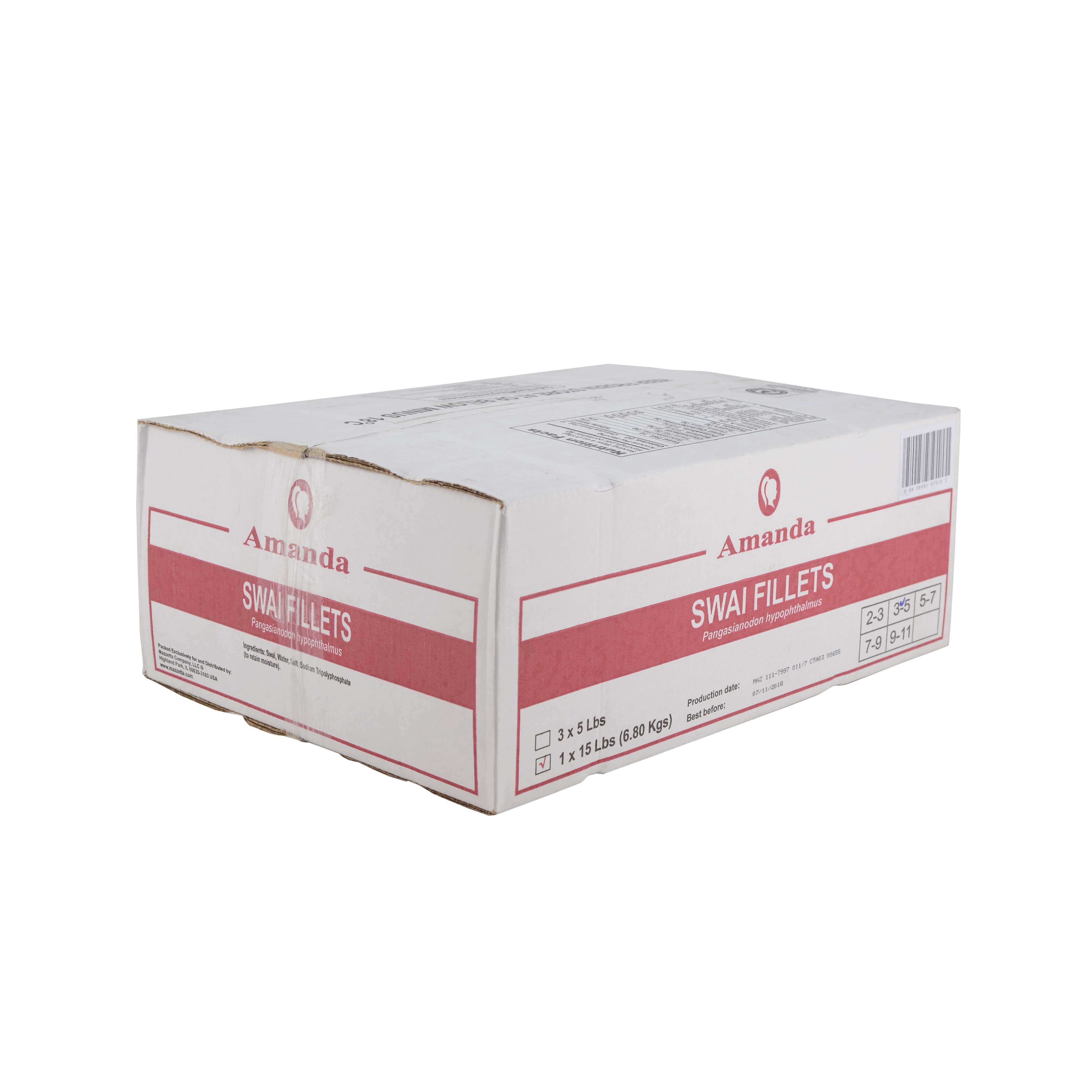 Seamazz Skinless Boneless 3 to 5 Ounce Swai Fillet, 15 Pound -- 1 each.