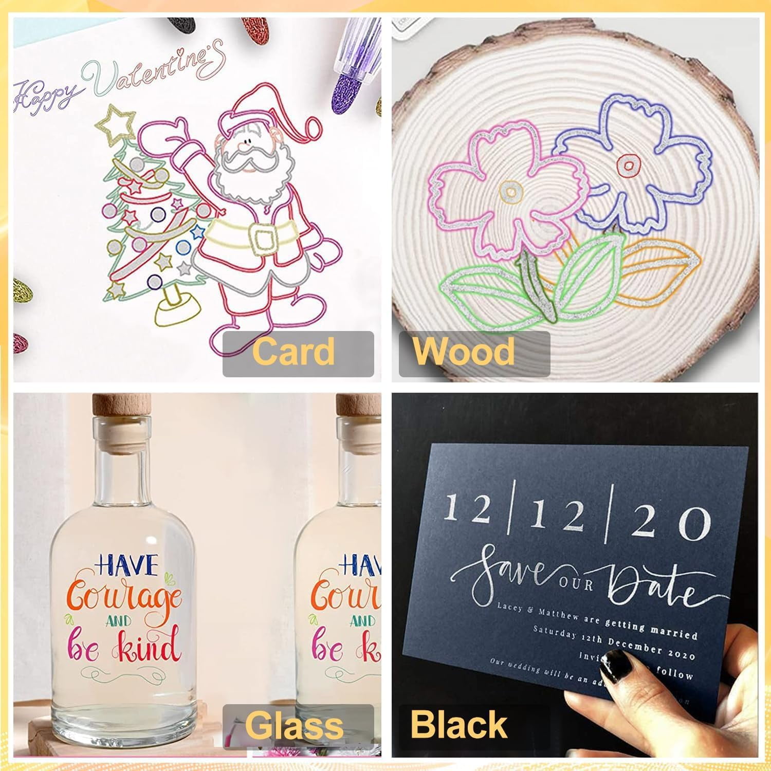 Outline Shimmer Markers, 12/24 Colors Double Line Self-Outline Glitter Markers with Metallic Ink for Greeting Cards, DIY Art, Scrapbooking & Craft Projects