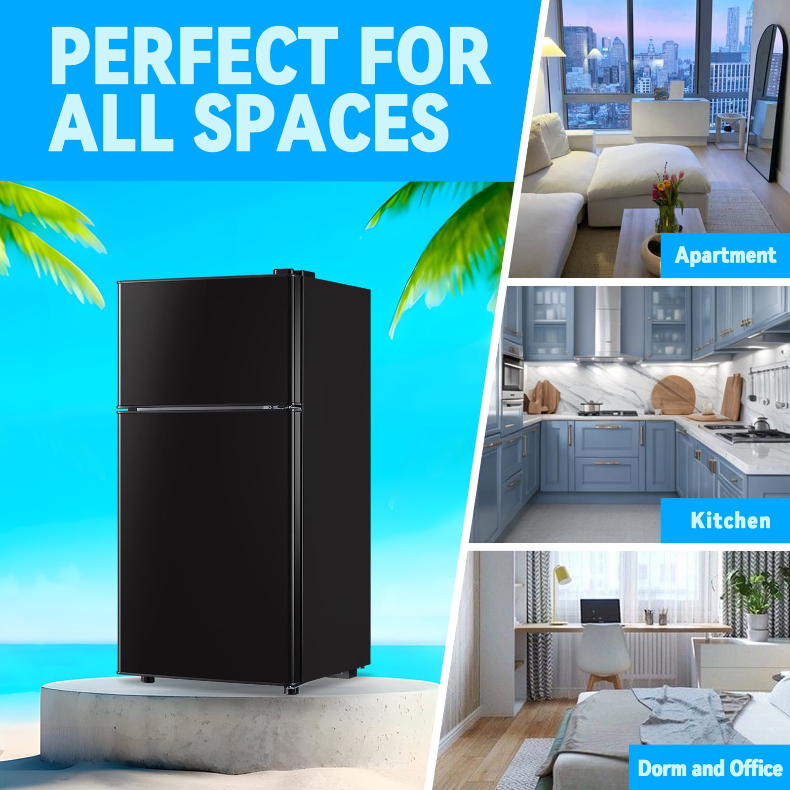 TACOOL Small Refrigerator with Freezer Mini Fridge with Removable Shelves for Bedroom 2.65Cu.Ft, 15"D x 15"W x 31"H Black