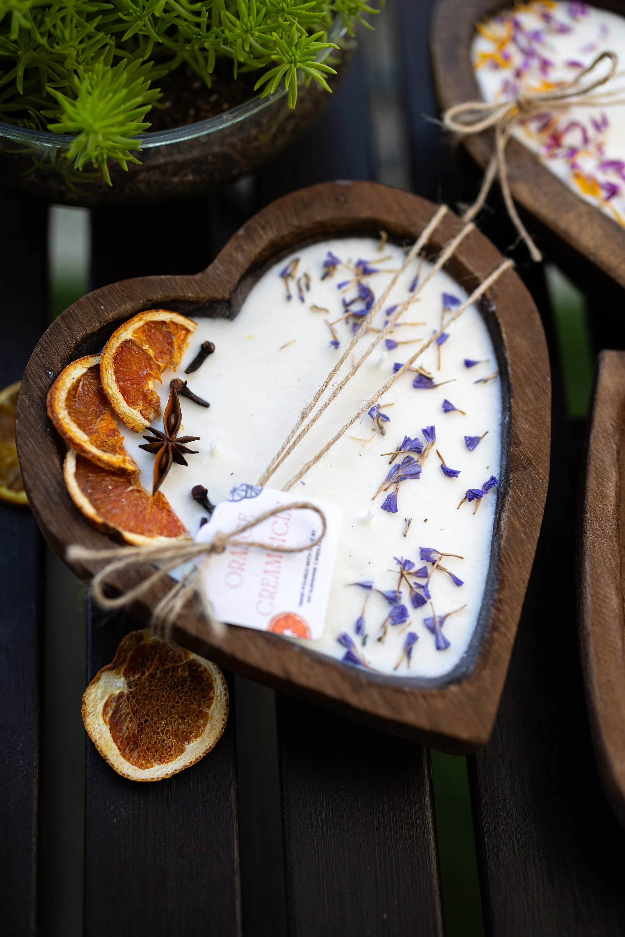 Large Heart Wood Dough Bowl Candle / Orange Bowl Candle/ Soy Wax Candle / Love Engagement Wedding Bridal Mother's Day 3 Cotton Wick
