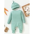 thumbnail image 3 of Arvbitana Infant Baby Boys Fall Clothes Waffle Rompers Round Neck Long Sleeve Solid Color Jumpsuits Casual Baby Bodysuits with Hat 0-18M, 3 of 9