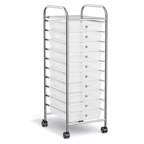 Resenkos Filing Cabinet Office Drawers, Office Storage Cabinet,10 Drawer Rolling Storage Cart Organizer with 4 Universal Casters-Clear