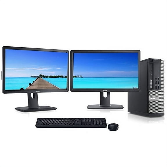Restored Dell Optiplex Dual Monitor Desktop Computer Bundle Core i3 3.1GHz 4GB 500GB with 2x 22" LCD Monitors and Windows 10 (Refurbished)