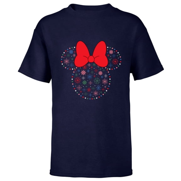 Disney Minnie Mouse Icon Christmas Holiday Lights Snowflakes - Short Sleeve T-Shirt for Kids - Customized-Navy