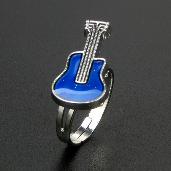 Opolski Creative Guitar Temperature Mood Changing Color Women Open Ring Jewelry Gift