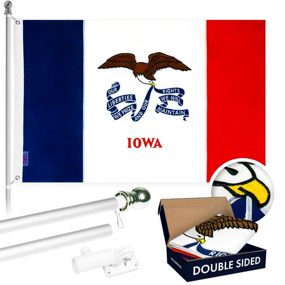 G128 - 6 Feet Tangle Free Spinning Flagpole (Silver) Iowa Double Sided Brass Grommets Embroidered 3x5 ft (Flag Included) Aluminum Flag Pole