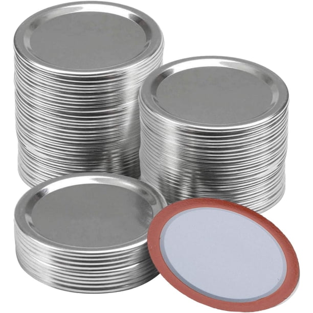 Tapas de boca ancha para conservas, tapas para tarros Mason, tapas reutilizables a prueba de fugas tipo partido con anillos de sellado de silicona.
