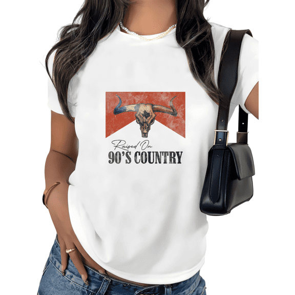 Raised On 90s Country Print Tshirt Graphic Tees Shirts White Western Cowboy Casual S-5XL Womens Tops