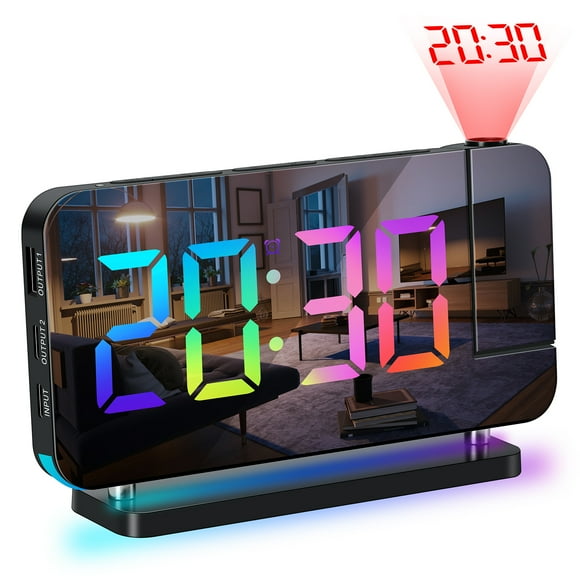 Projection Alarm Clock for Bedroom 7-inch RGB Colorful LED Digital