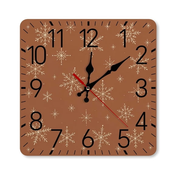 RKSupls 10×10inch Square Silent Wall Clock Wooden Frame, Winter Snowflakes Pattern Scale Decorative Clock for Home Bedroom Living Room Office