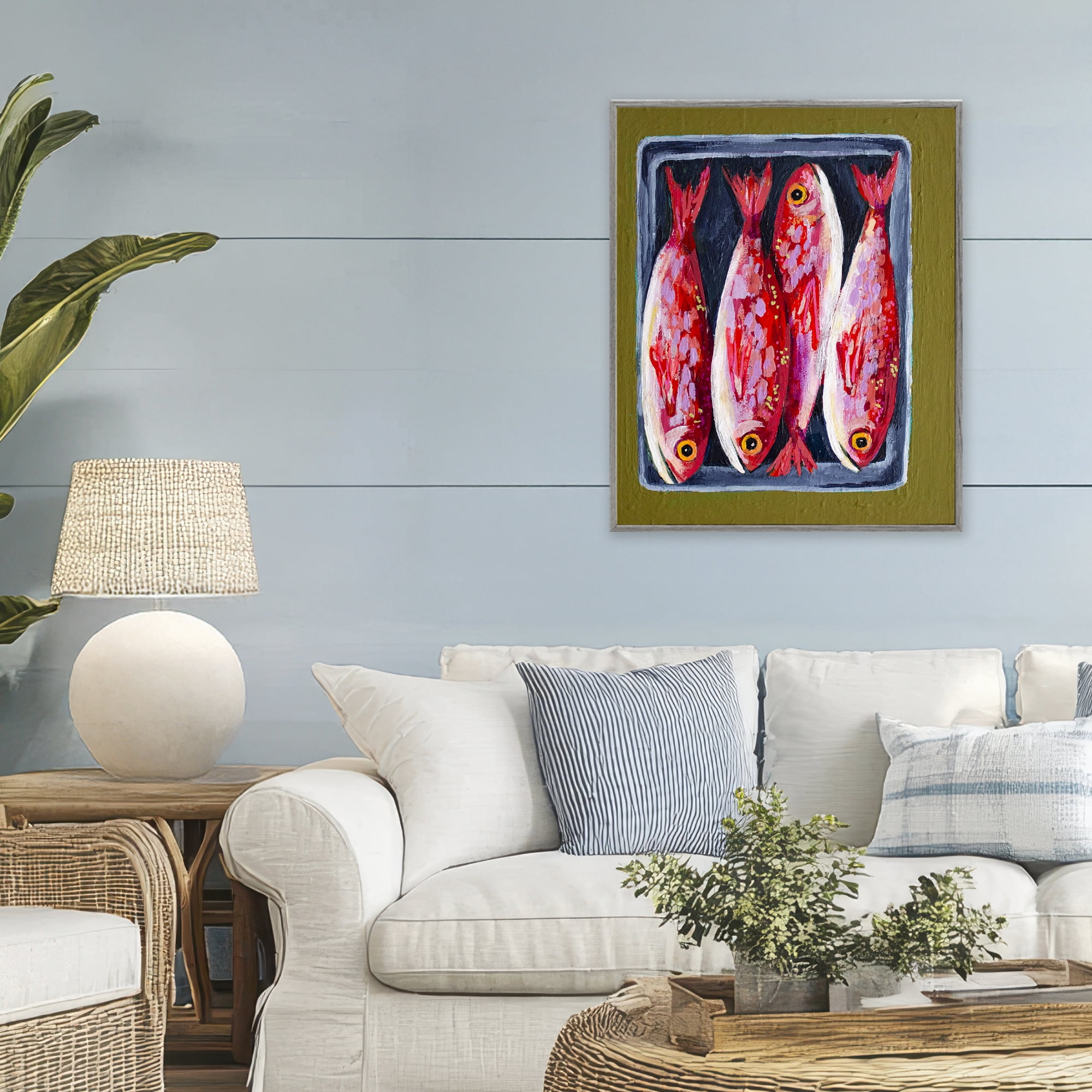 Stupell Industries Red Fish on a Platter Gray Framed Giclee Art, design by Rachel Nerney