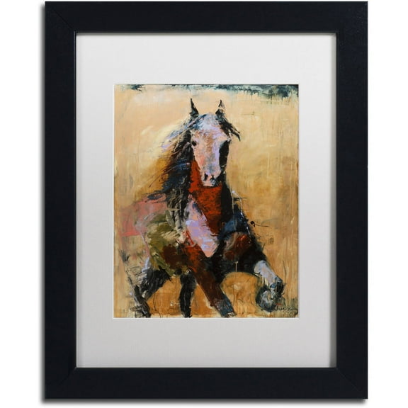 Trademark Fine Art "Golden Horse" Canvas Art by Joarez, White Matte, Black Frame