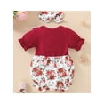 thumbnail image 4 of Chollius Baby Girls Romper Outfit Sunflower Printing Splicing Fake Two Pieces Bow Decor Short Sleeve Jumpsuit and Headwear, 4 of 9