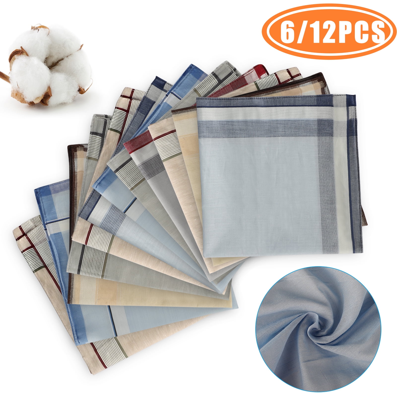 3Packs 100% Cotton Men's Square Handkerchiefs Classic Striped Pattern Hanky