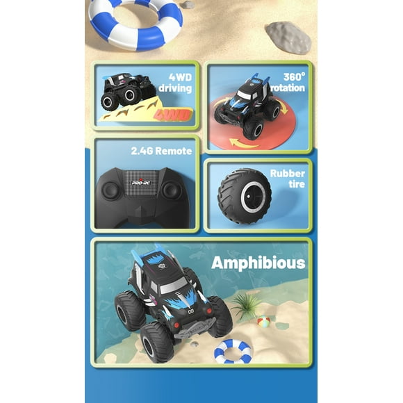 Remote Car,Stunt Car Dual-side Amphibious Kids 2.4 Dual-side Car Boat 6-12 Amphibious Off-road Land Water Remote Car Water Boat Terrain Land All Terrain Vehicle All Off-road Vehicle