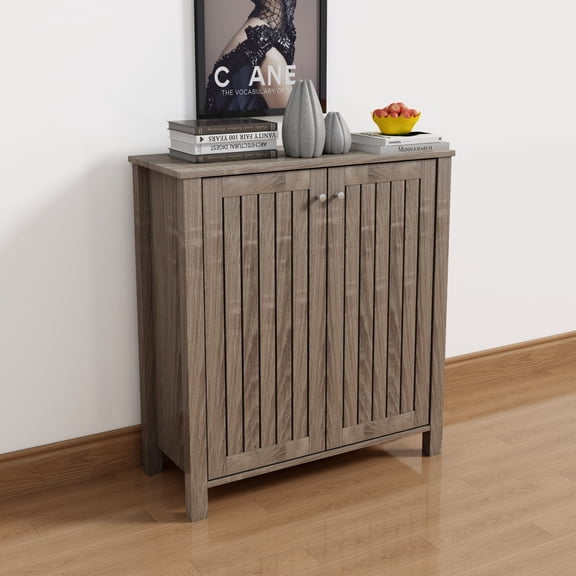 Shoe Cabinet Storage Cabinet for Entryway with Two Vented Doors and Four Shelves in Dark Taupe