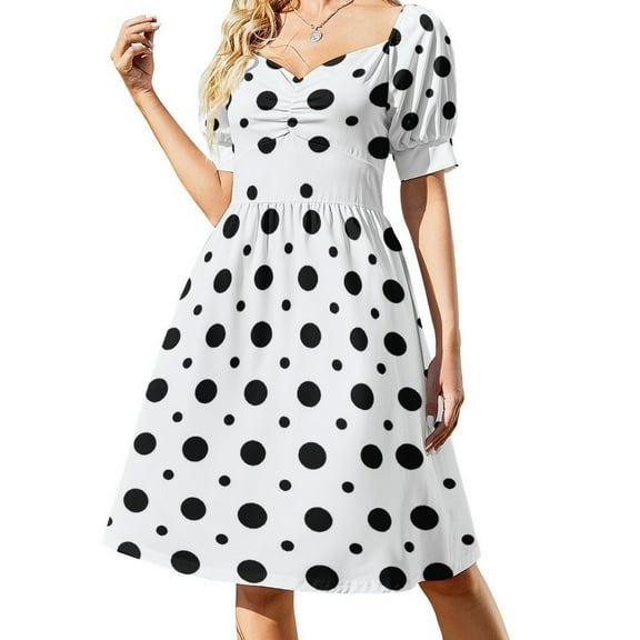 Black Polka Dot Pattern Short Sleeved Dress Women Dress Beachwear Dress