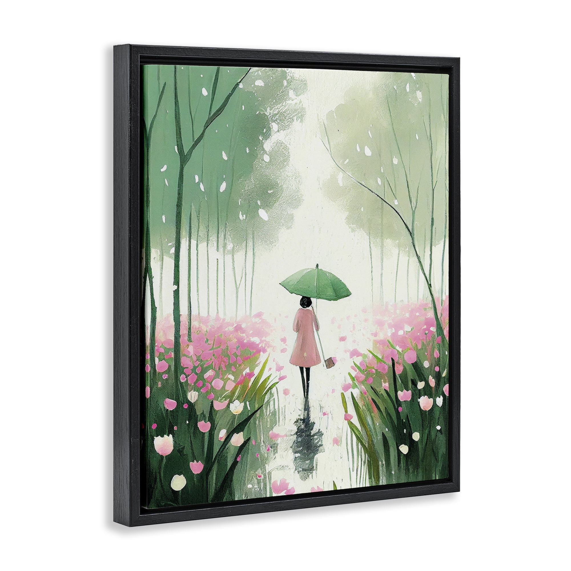 Stupell Industries Nature Stroll in Rain Landscape Painting Black Floater Framed Art Print Wall Art, 25 x 31