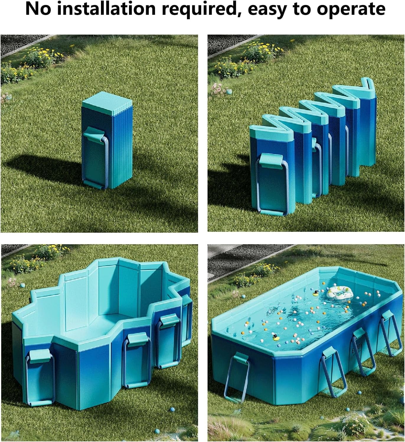 ManyFun Foldable Swimming Pool, Large Non-Inflatable Adults Kids Outdoor Pools, Ice Blue, 101" x 66" x 20"