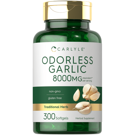 Odorless Garlic 8000 mg | 300 Softgels | High Potency Formula | Non-GMO and Soy Free | by Carlyle