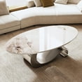 thumbnail image 4 of Tabaray Modern Oval Coffee Table Luxury Sintered Stone Top Coffee Table with Sculptural Geometric S-Shape Stainless Steel Base,Mid-Century Marble Grain Center Table for Living Room,Grey, 4 of 8