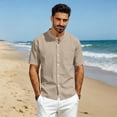 thumbnail image 7 of Men's Linen Shirts Short Sleeve Casual Button Down Shirt Solid Color Loose Fashion Top Lightweight Breathable Chest Pocket Mandarin Collar Summer Beach Outdoor Tops Clothing Trendy 2026, 7 of 7