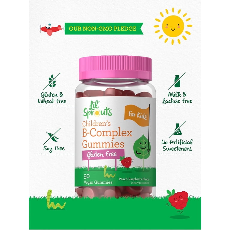 Kids B Complex | 90 Gummies | Peach Raspberry Flavor | Non-GMO, Gluten Free  & Vegan Supplement | by Lil' Sprouts - Walmart.com