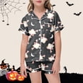 thumbnail image 2 of Weebloom Cute Pajama Sets For Tween Girl Silk Satin Cat Graphic Short Sleeve Button Up Shirts And Shorts Summer Fall 2 Piece Set Pjs Jammies, 2 of 5