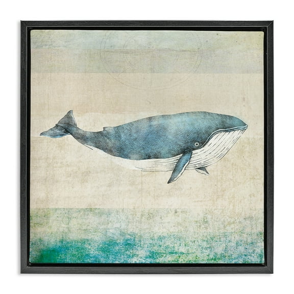 Stupell Industries Rustic Maritime Whale Nautical & Beach Painting Black Floater Framed Canvas Art Print Wall Art, 18 x 18