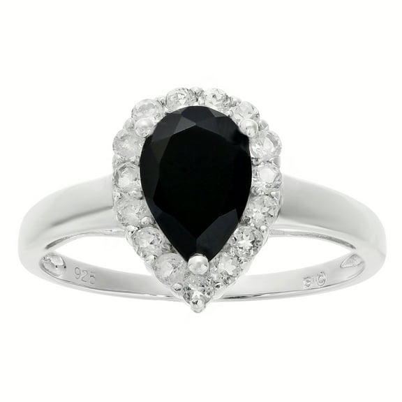 9x6 Pear Shape Black Onyx White Topaz Sterling Silver Ring Size 8