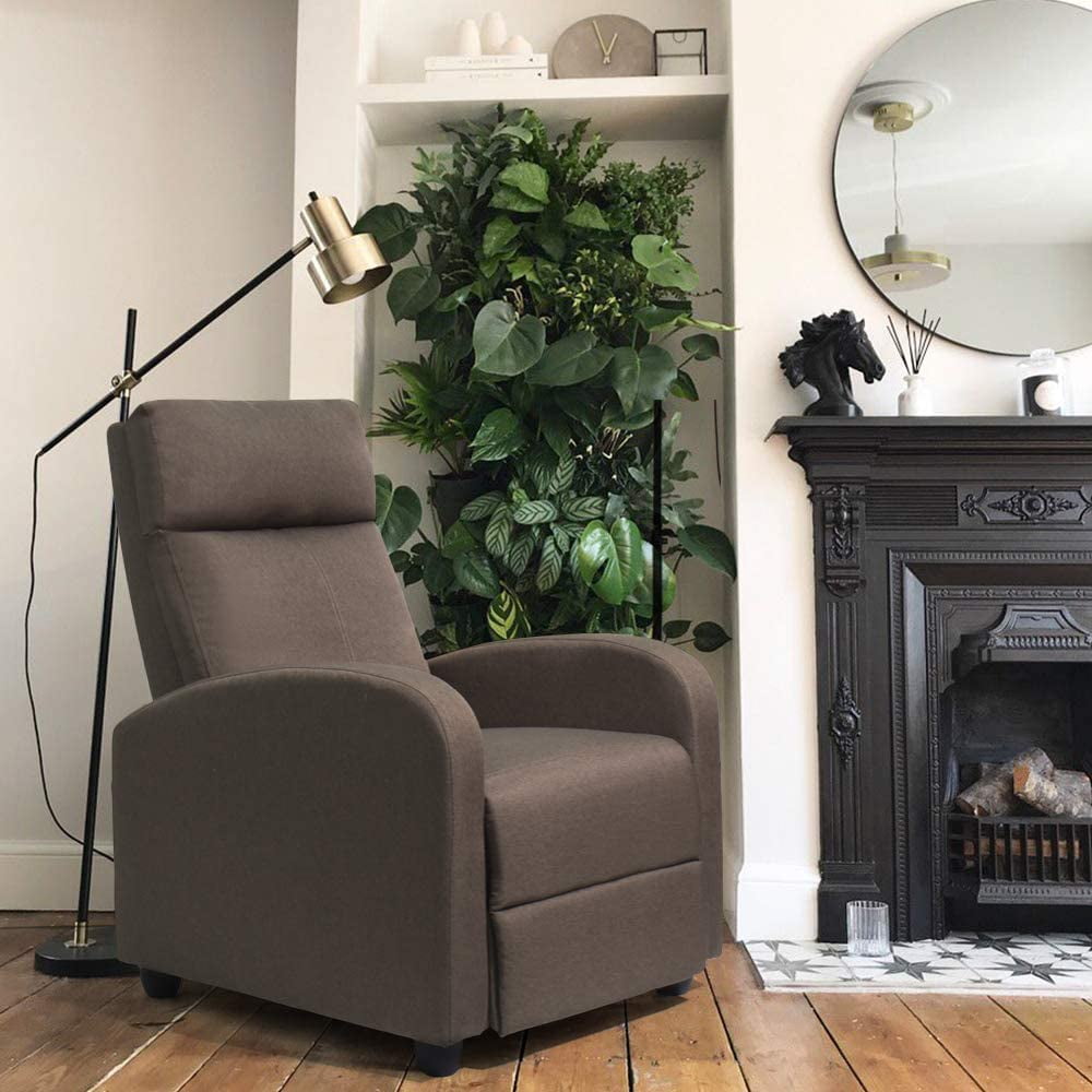 Walnew Brown Fabric Single Sofa Recliner with Padded Seat and Backrest, Multi-Positions