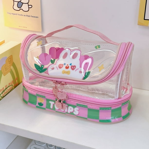 Estético lindo estuche transparente para lápices bolsa de gran capacidad papelería bolsa caja titular organizador oficina universidad escuela adultos